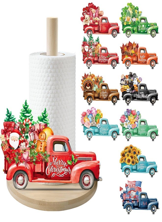 APUDWN Interchangeable Paper Towel Holder Seasonal Freestanding Bamboo Paper Towel Holder with 10 Holiday Sign Countertop Decoration for Christmas Thanksgiving Kitchen Home Bathroom(Truck) - Image 1